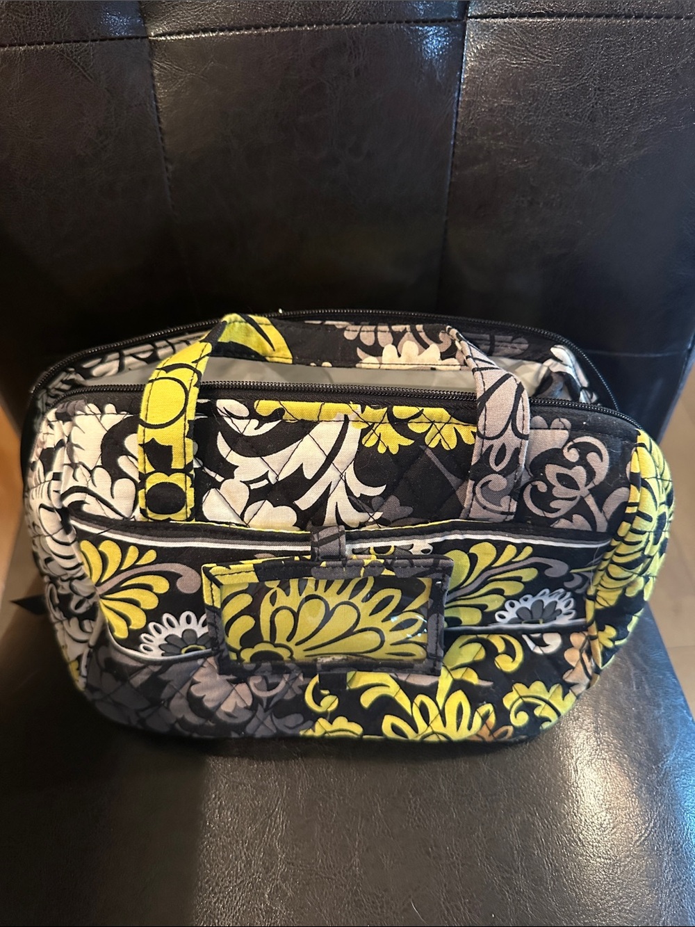 Vera Bradley Quilted Floral Carryall Tote in Black, Yellow & Gray